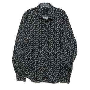 H&M Black Paisley AOP Slim Fit Button Down Shirt Men L Preppy Maximalist Classic